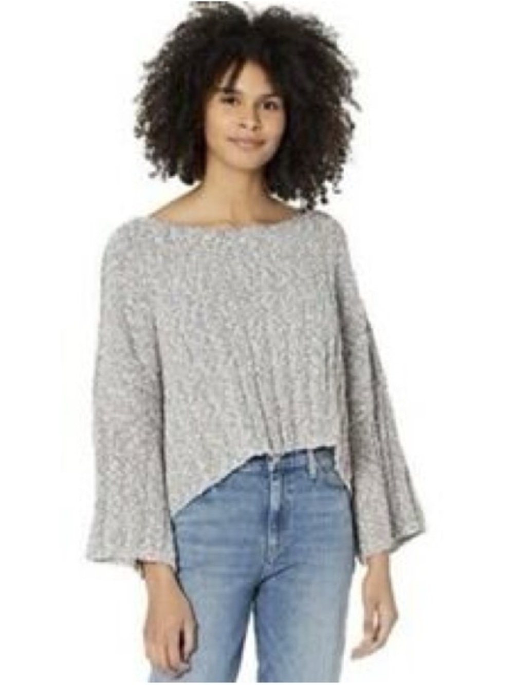 Free People Heather Gray Scoopneck Pullover with Flared Sleeves